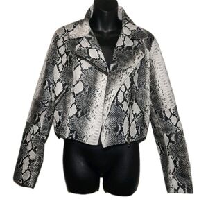 LA Coalition Vegan Leather Snakeskin Print Cropped Moto Jacket Y2K Biker Club